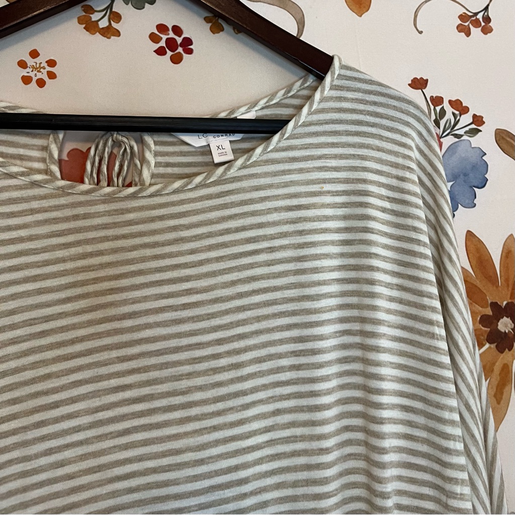 Lc Lauren Conrad Xl Beige Grey Striped Semisheer Casual Office Bell Sleeve Top